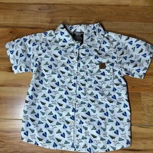 Zara White and Blue Button Down Shirt with Butterfly Print